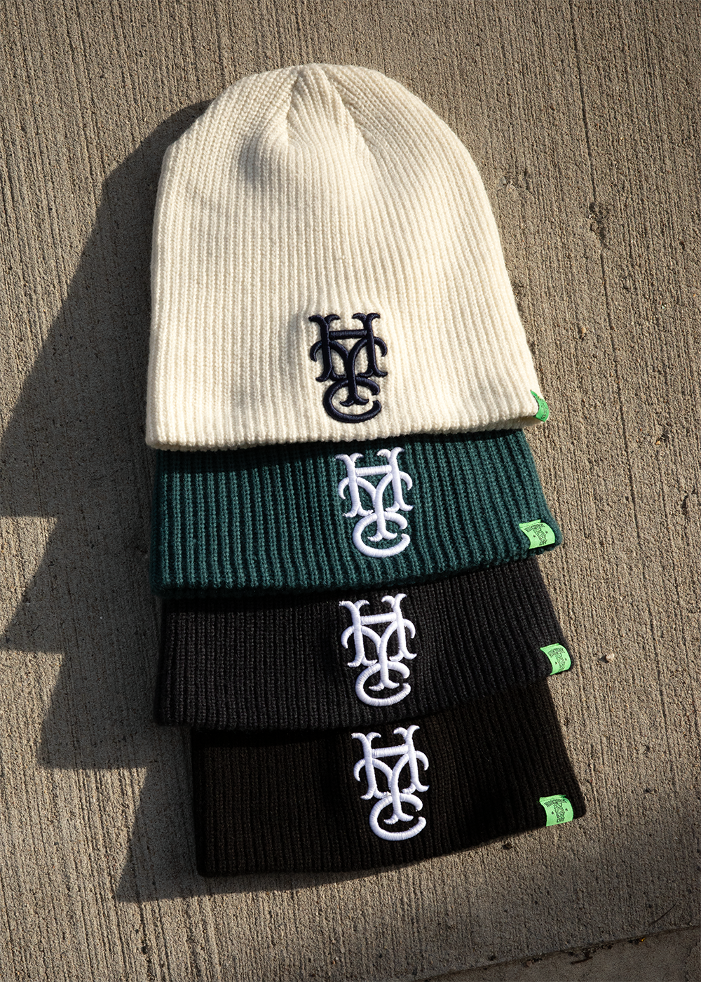 Monogram Beanie Black Navy Winter White Emerald